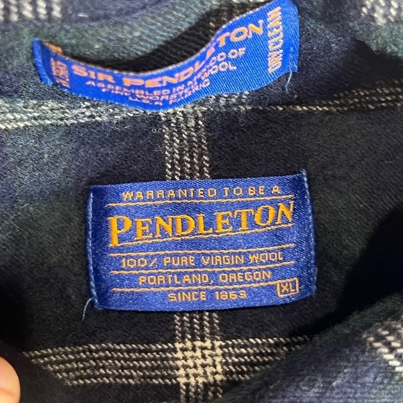 Pendleton Sir Pendleton XL 100% Worsted Wool USA Blue Plaid Button Front Shirt - Picture 8 of 11